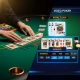 Split image contrasting live poker with a dealer's hands on a green felt table and video poker interface on a digital screen, highlighting the differences in gameplay.