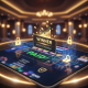 Sleek online casino interface on a digital screen, displaying a successful payout confirmation, surrounded by abstract security symbols and a golden padlock icon, set in a luxurious, secure digital environment, representing trust and reliability for Malaysian players.